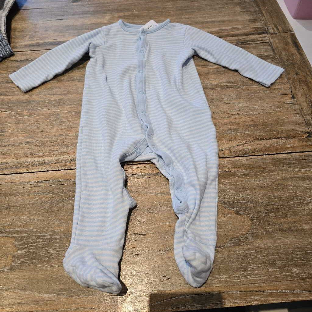 Dunnes blue stripe cotton buttonup footed sleeper 9-12m