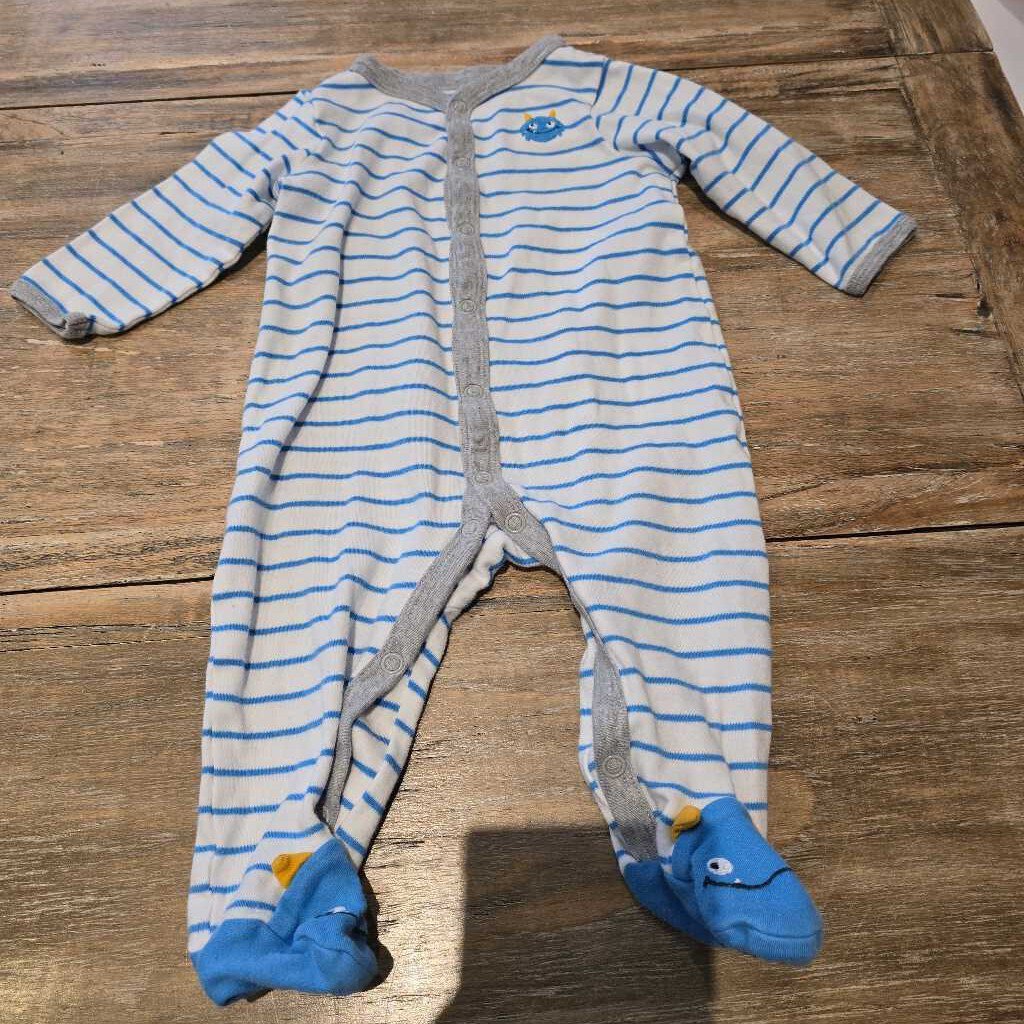Carters white cotton stripe monster footed sleeper 6m