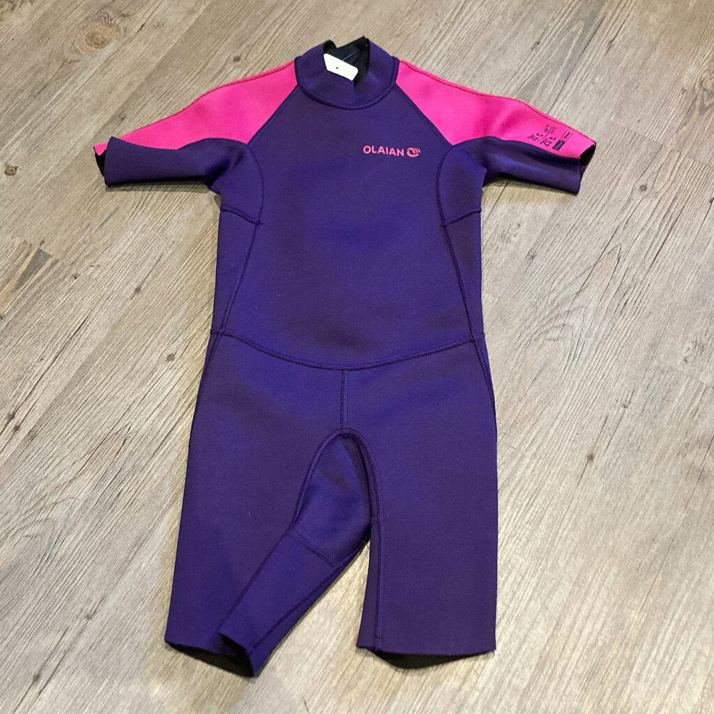 Decathlon Olaian neoprene surf shorty wetsuit purple/pink 6Y
