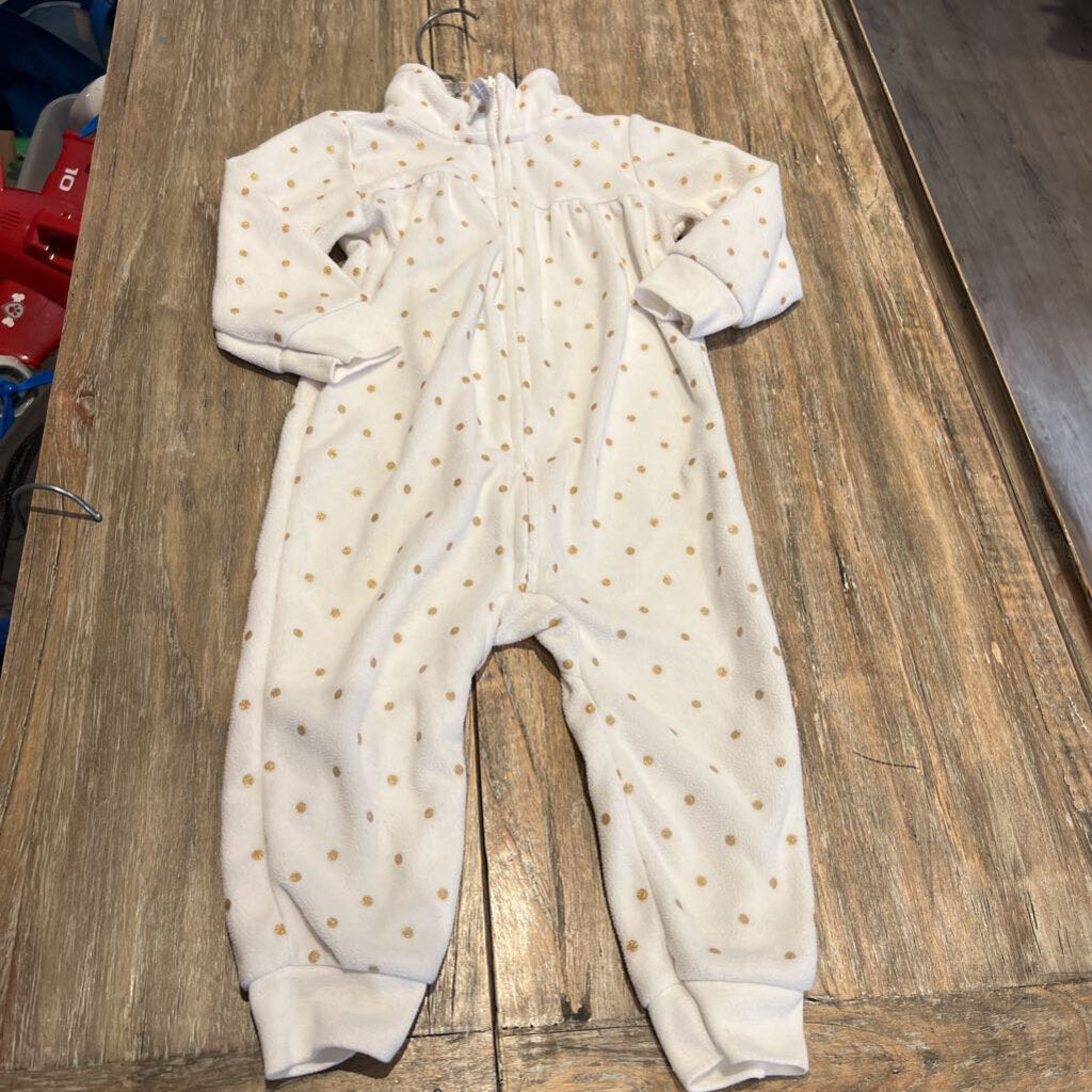 Carters Poly White gld/dots Zip Romper 12m