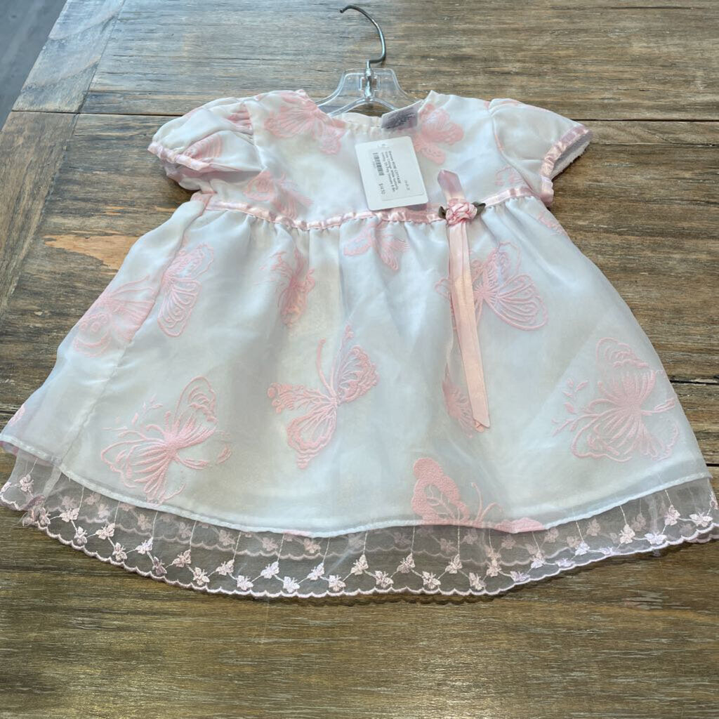 Rose Cottage White butterfly overlay SS Poly Dresses 6-9m