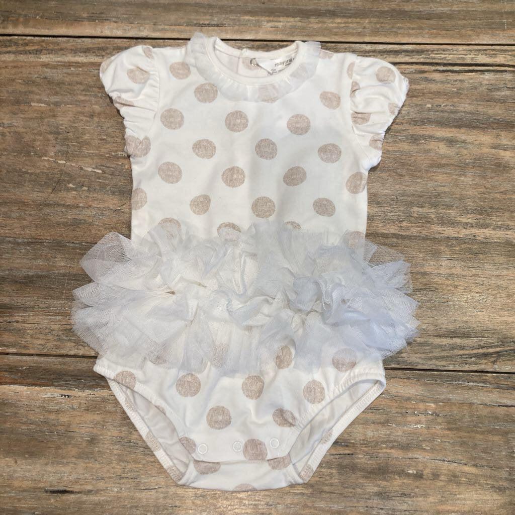 Mayoral white with polka dots tulle ruffle detail onesie 12m