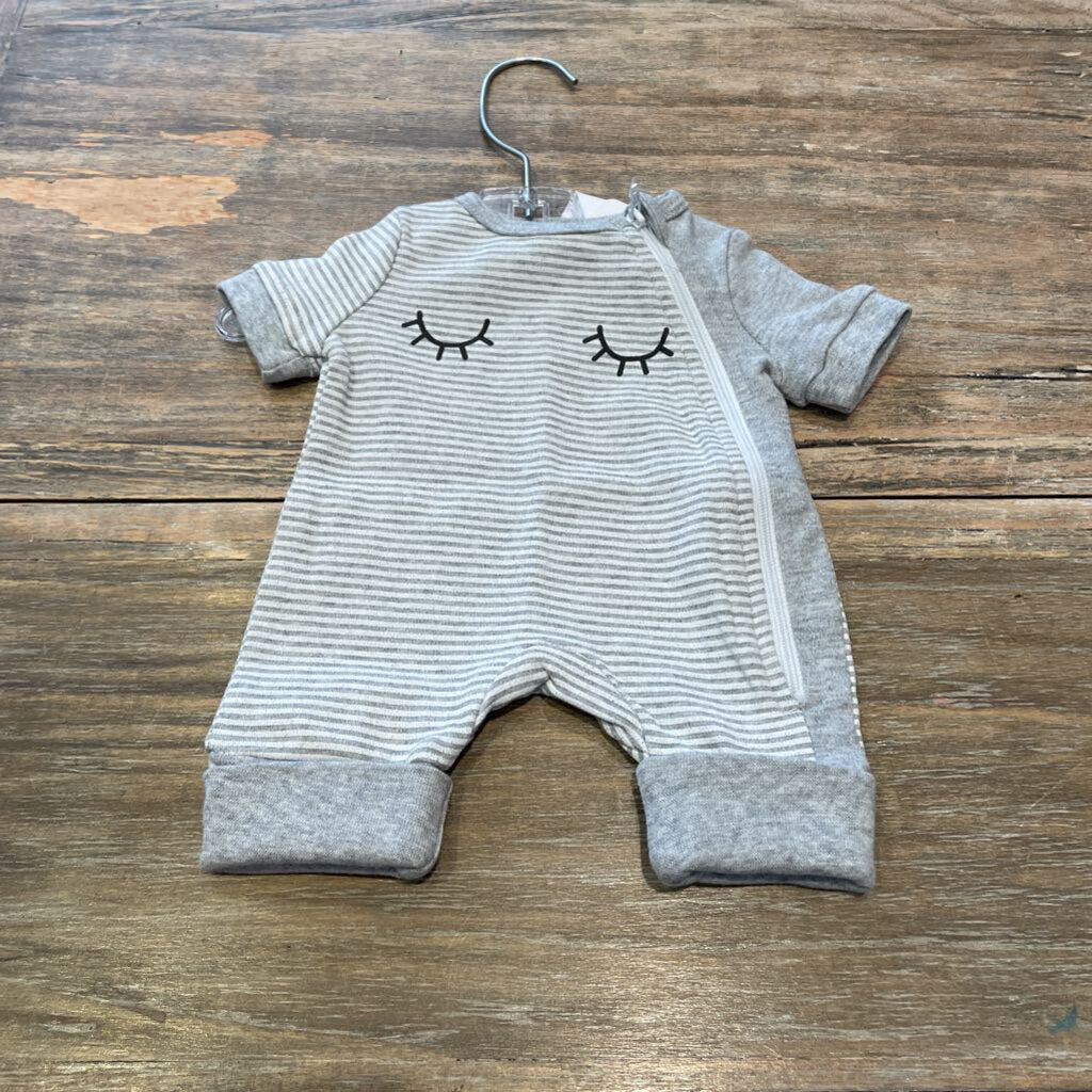 Trois Moutons Grow With Me NWT grey cotton SS romper Preemie