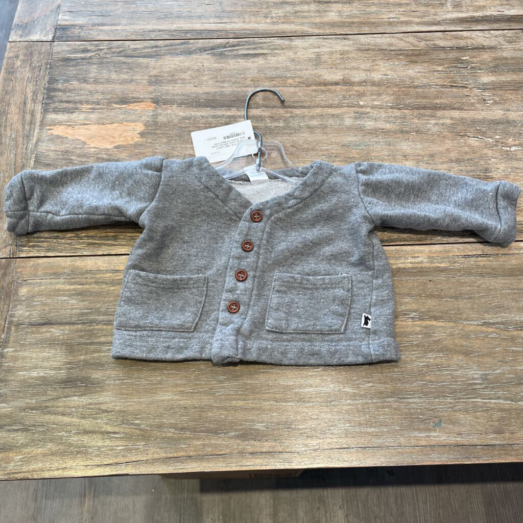 Little & Lively ethically made grey cotton cardigan 0-6m