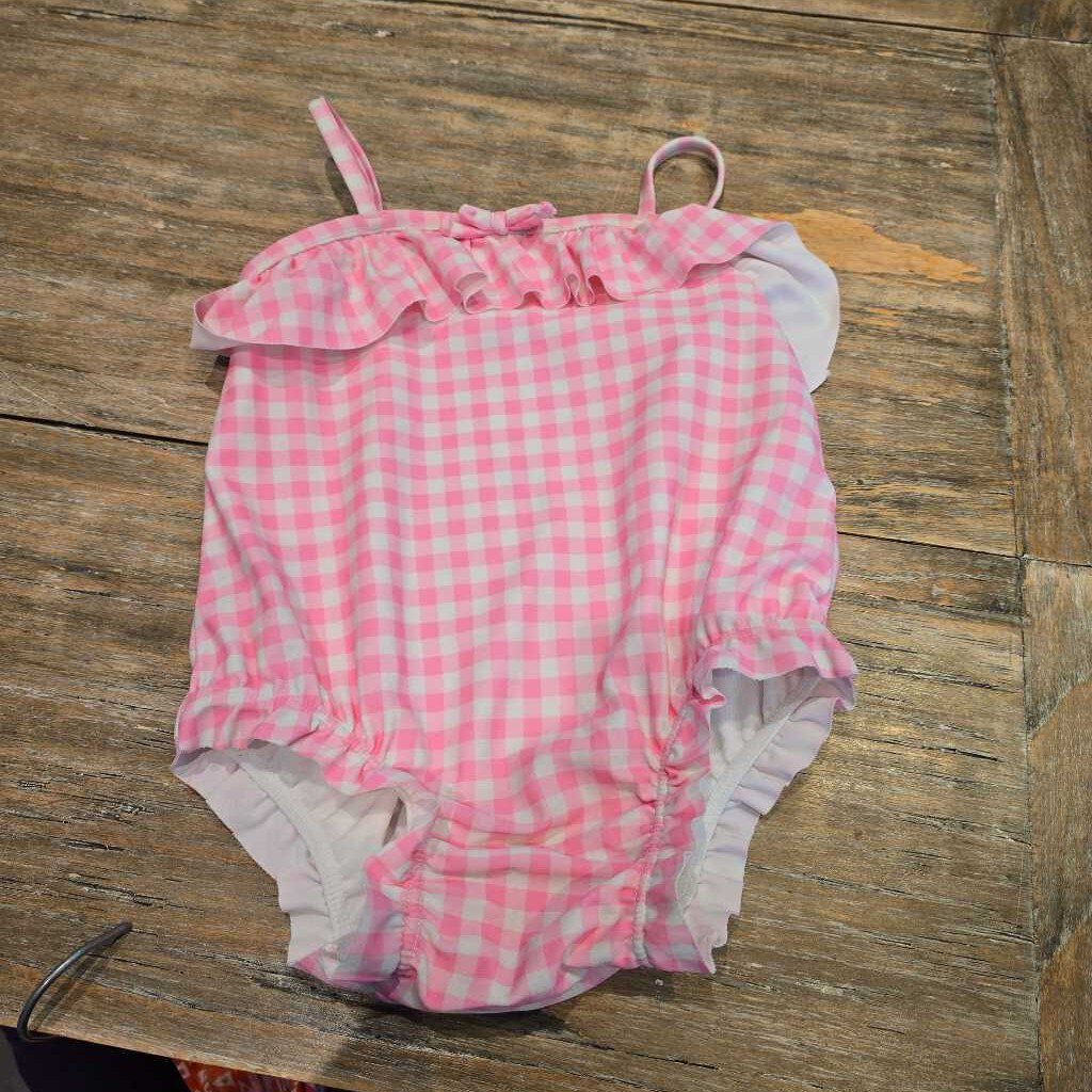 Gap pink checkered ruffle swimsuit 18-24m