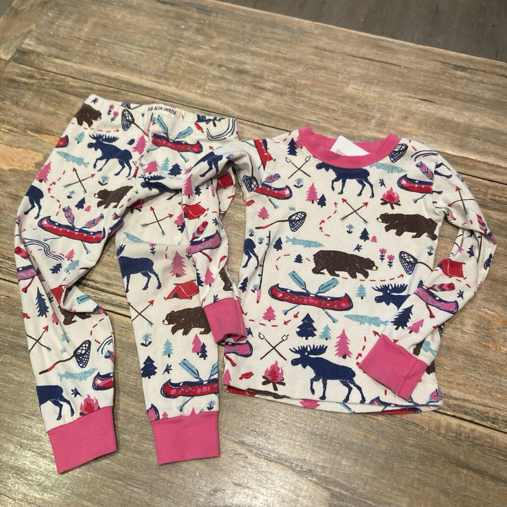 Little Blue House cream camp cotton LS/Pant pyjamas 3T