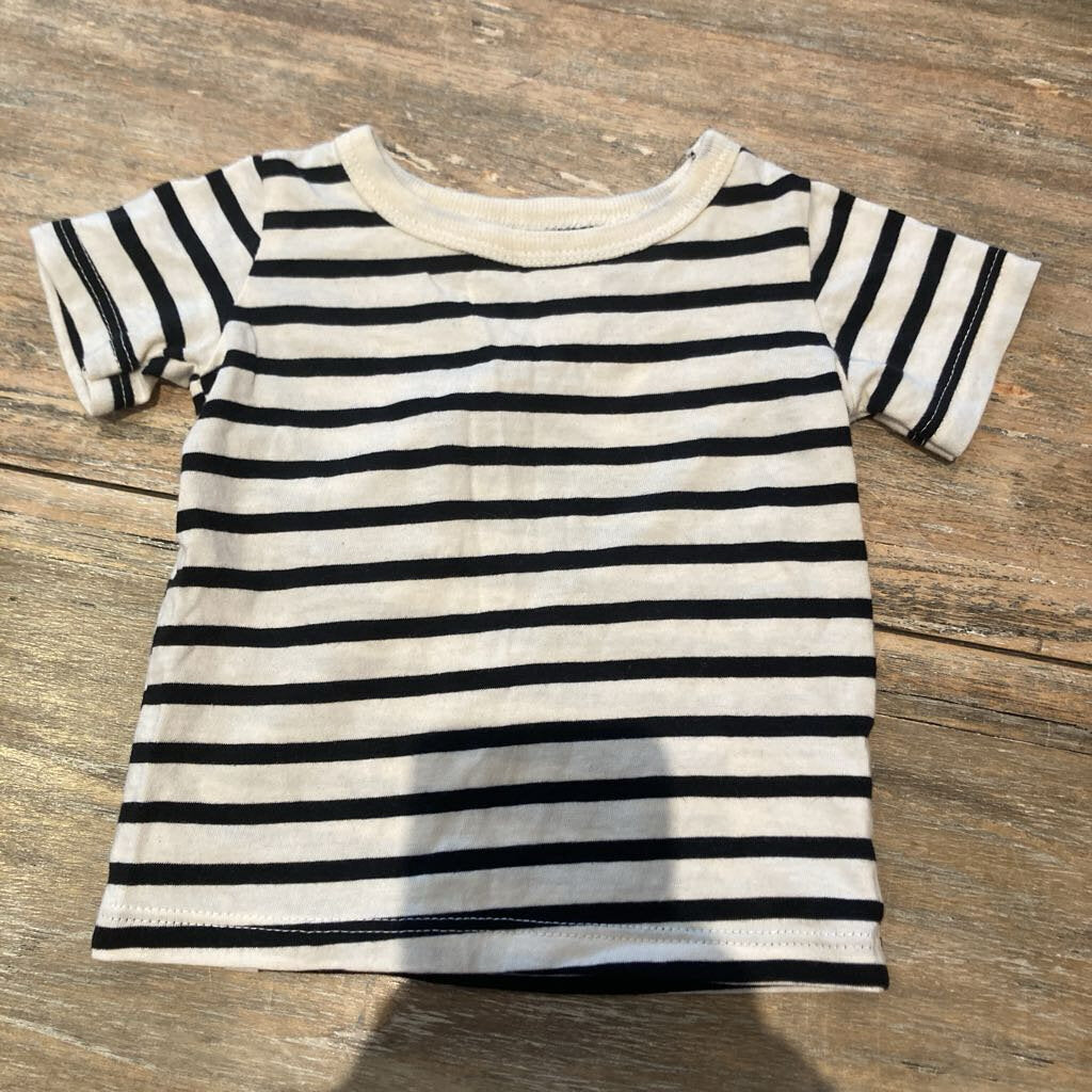 Mini Mioche organic cotton cream black stripe tshirt 3-6m