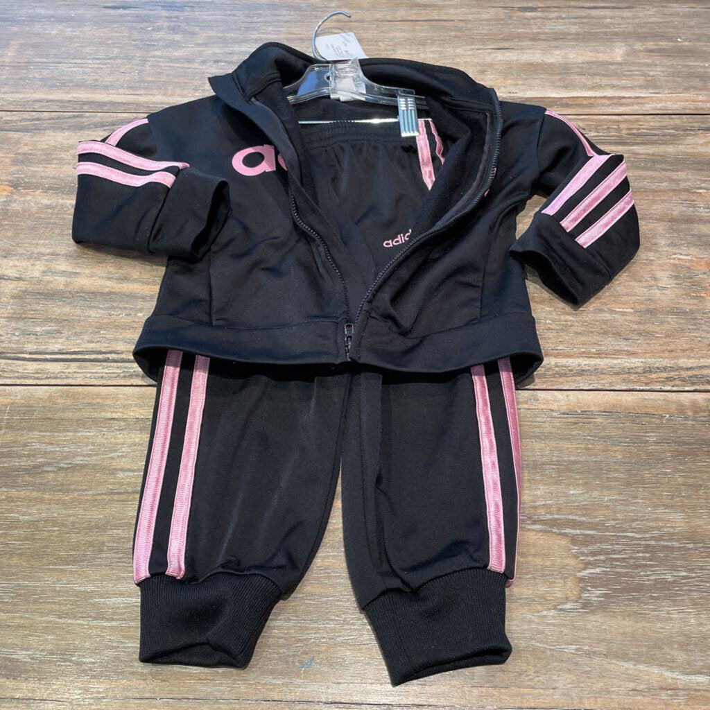 Adidas Black pink pipping zip sweater elt/wst pants Poly Set 2T