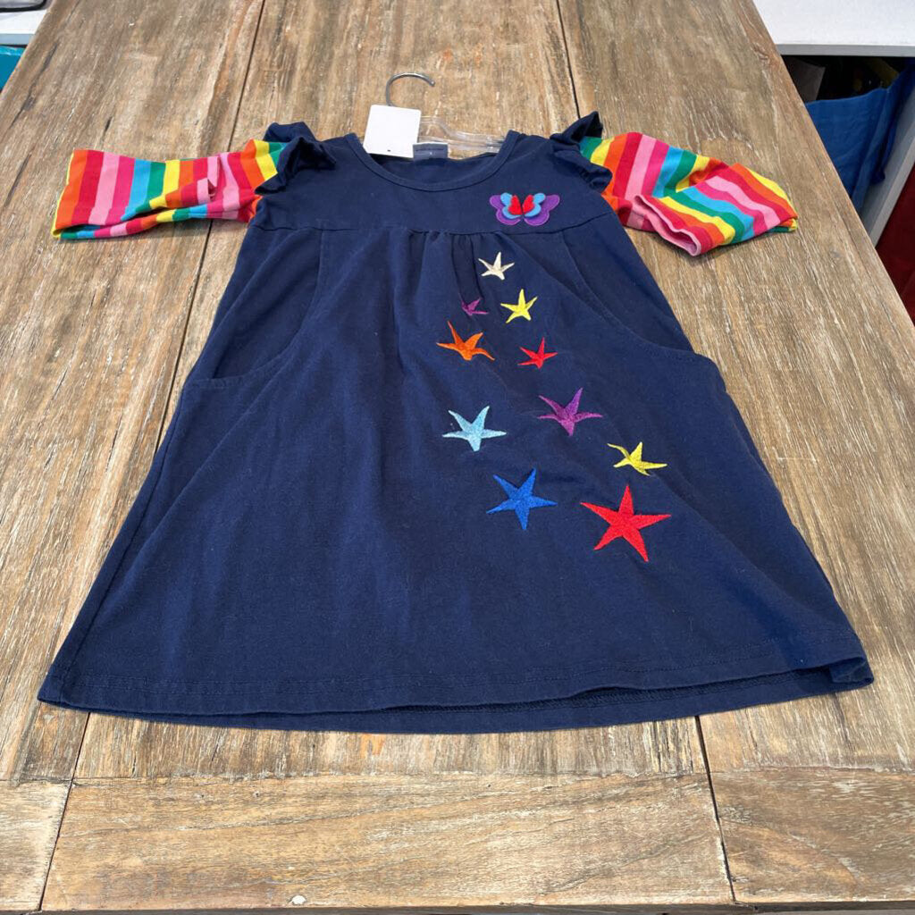 Blue stars rainbow/slv pckt Ctn Dresses 3-4T