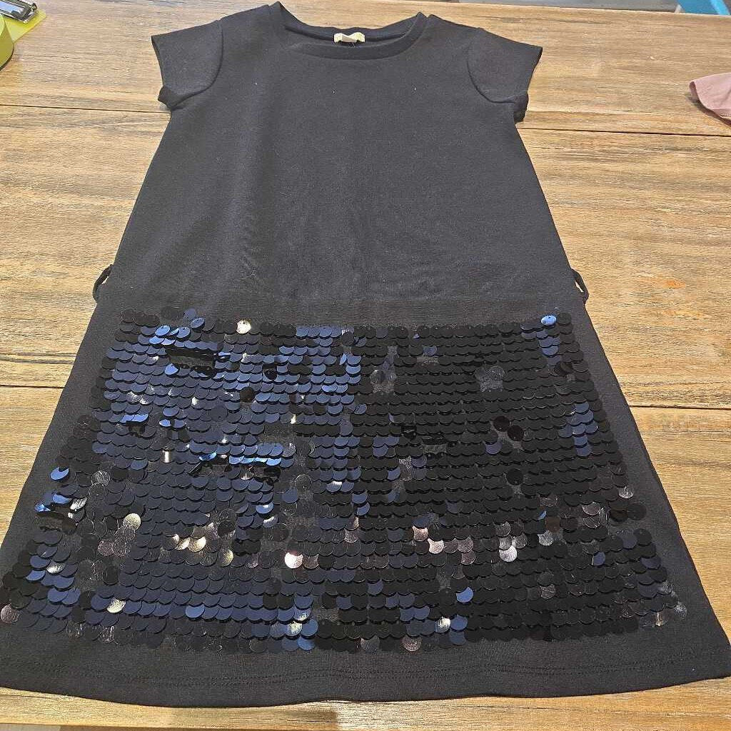 Childrens Place black SS dress with large sequins 7-8Y