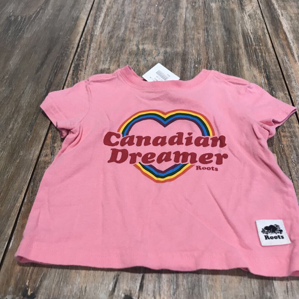 Roots Pink 'Canadian dreamer' rnbow,heart Tshirt 3-6m