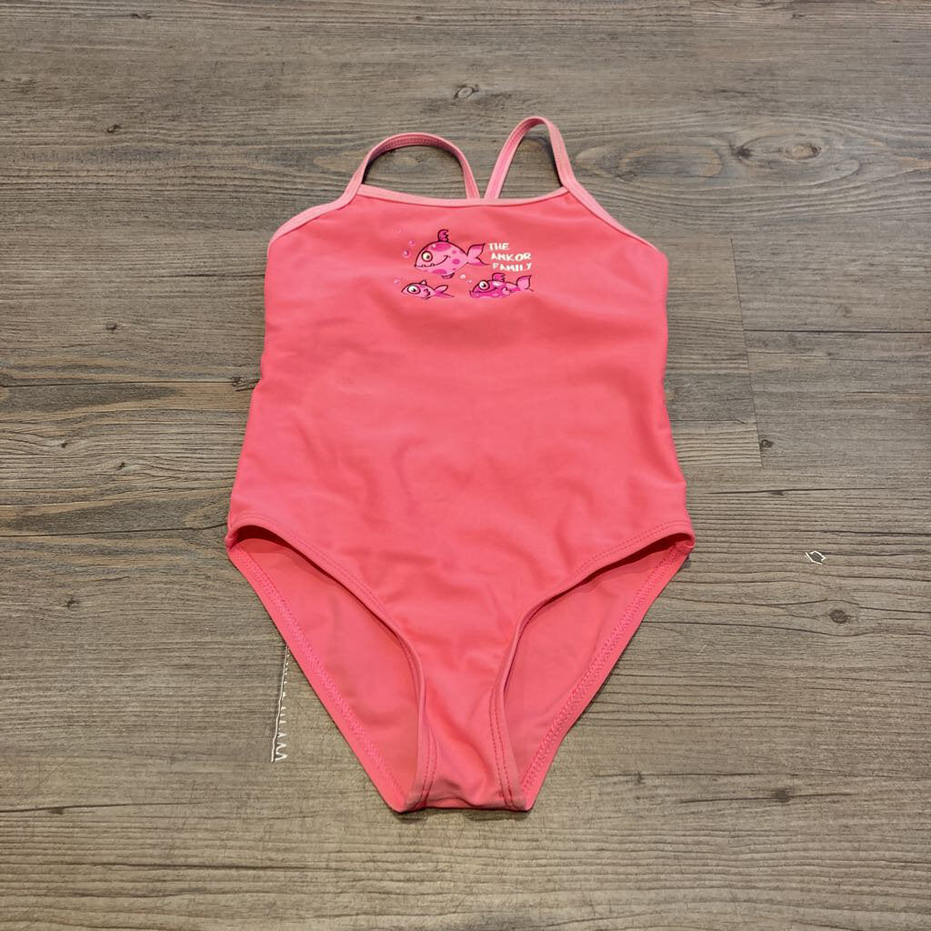 Pink onepiece swimsuit with fish, 12M