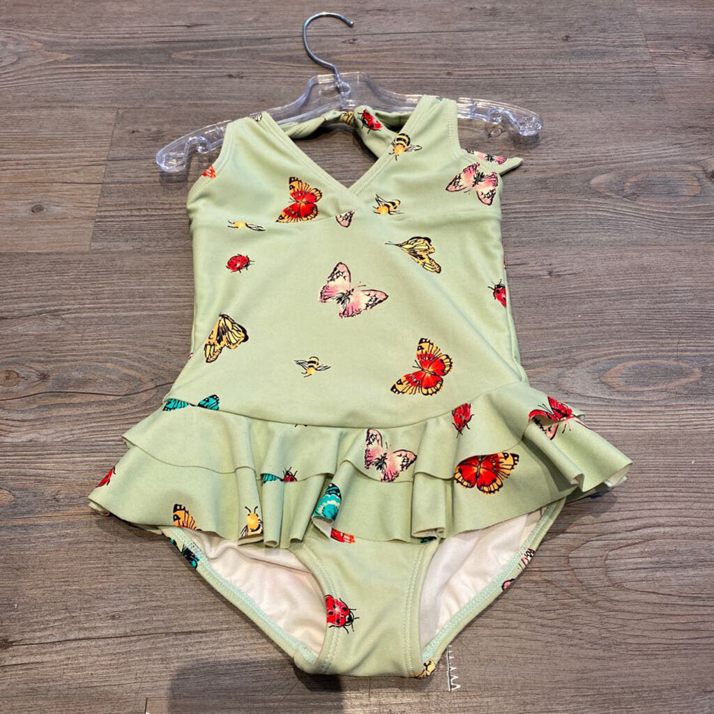 Hannah Andersson green butterfly halter swimsuit 4-5Y