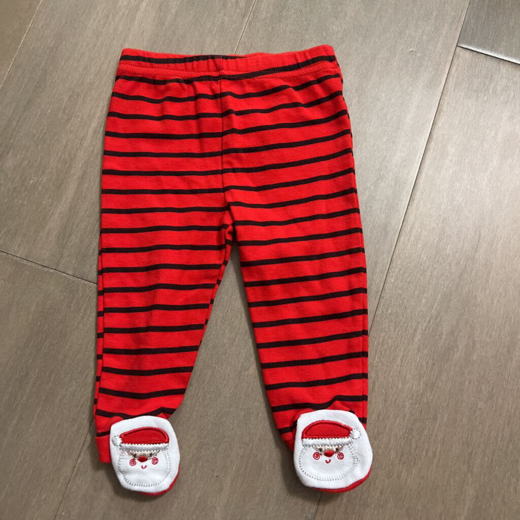 Cotton red stripe pants with Santa feet 3-6m