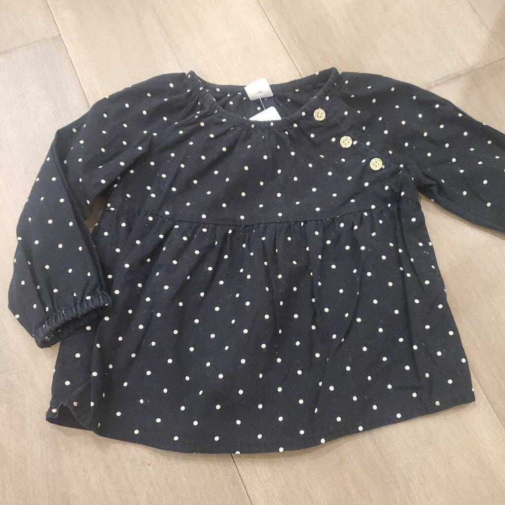 Old Navy black polka dot cotton twill blouse 12-18m