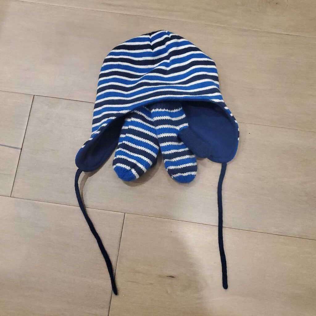 Hot Paws blue stripe tuque and mittens 2-6Y