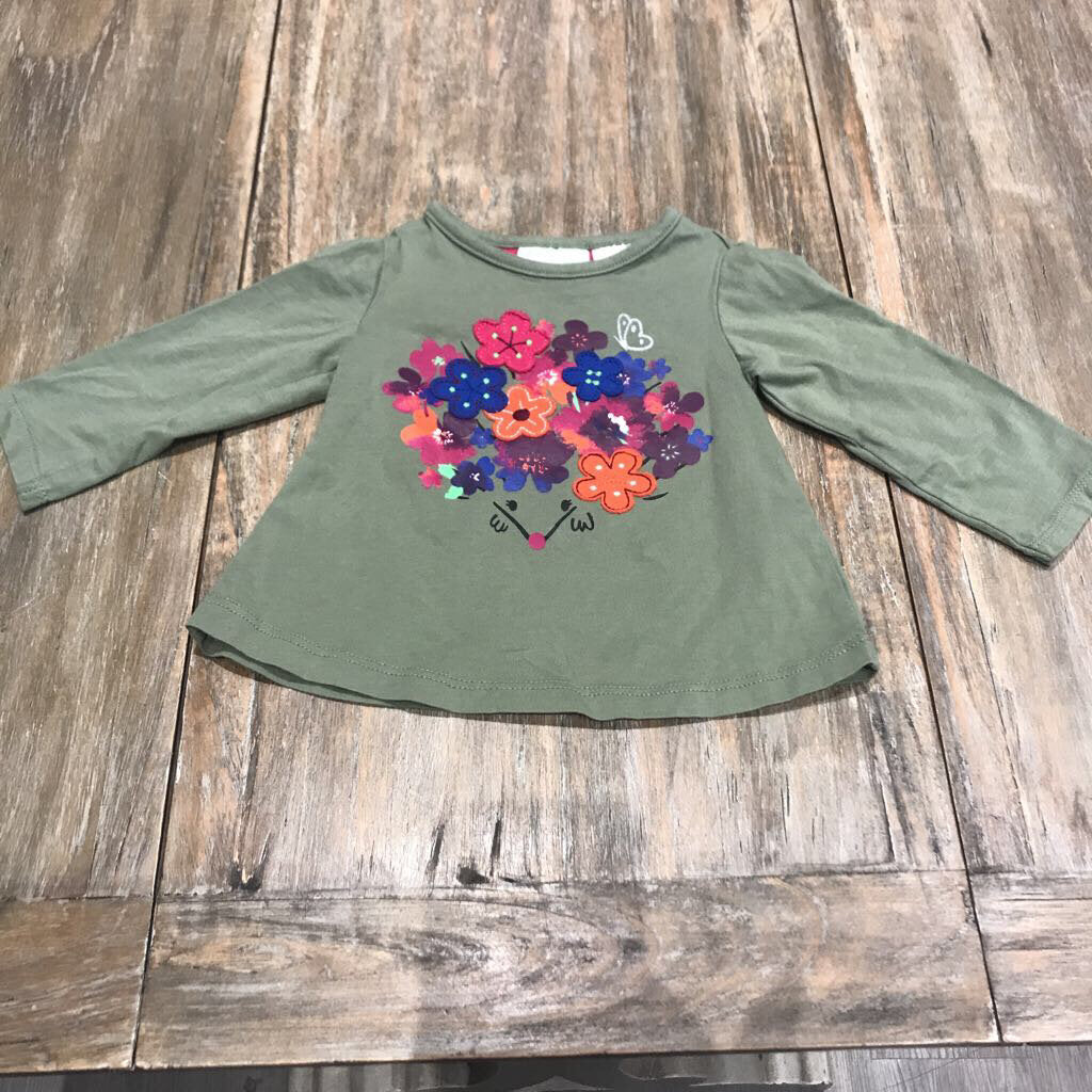 First Impressions Green Floral Long Sleeve 3-6m