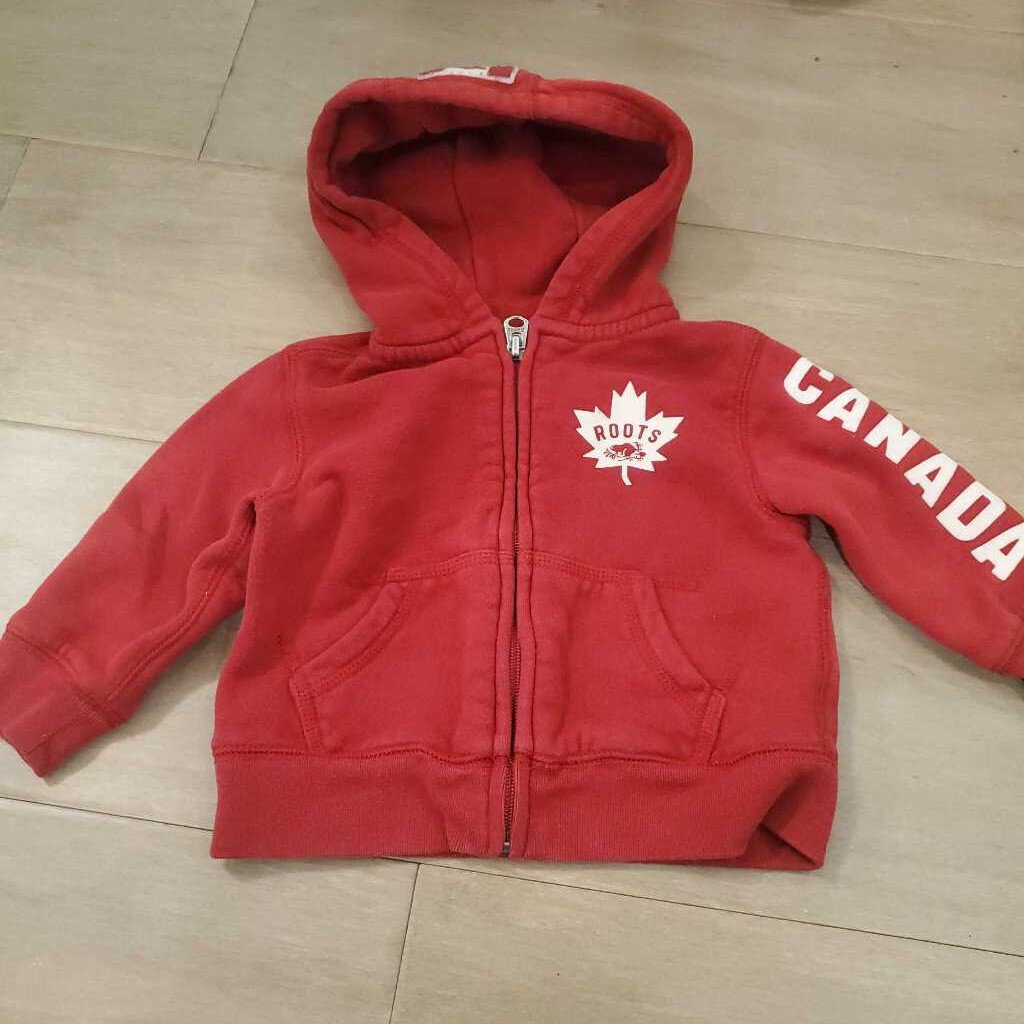Roots red zip up Canada hoody 12-18m