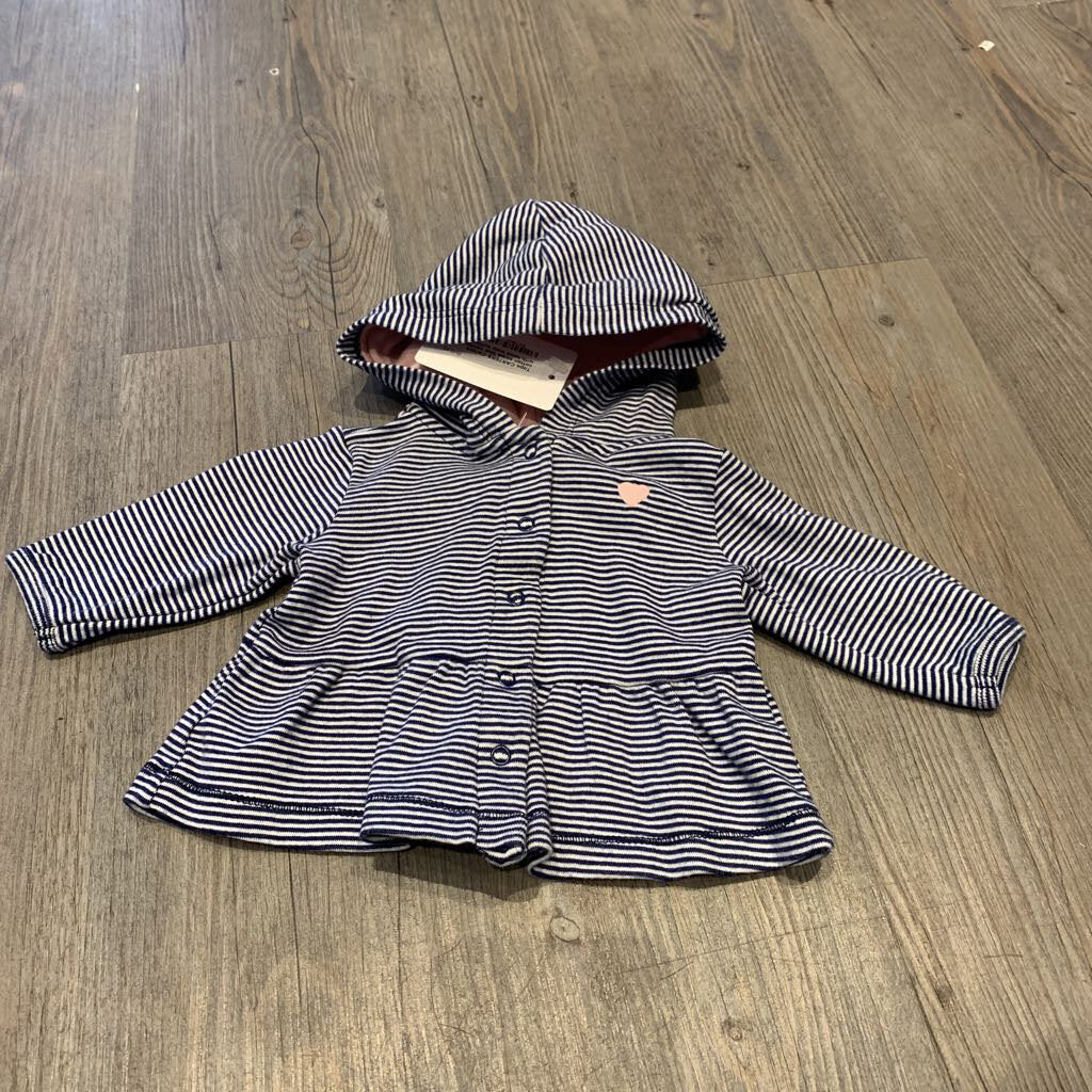 Carters cotton stripe blue cardigan with hood snap buttons 3m