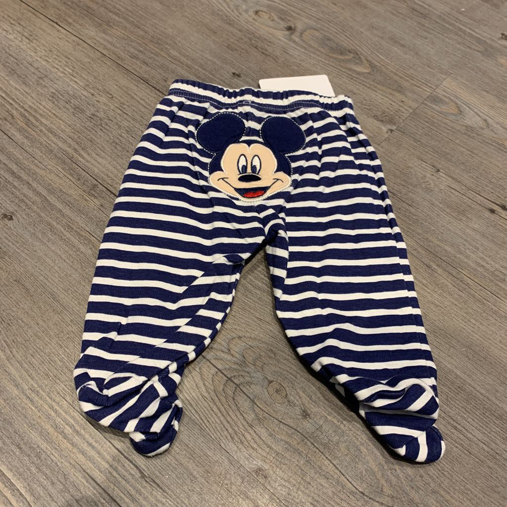 Disney Cotton Navy Striped 6-9m Footed Mickey Bum Pants