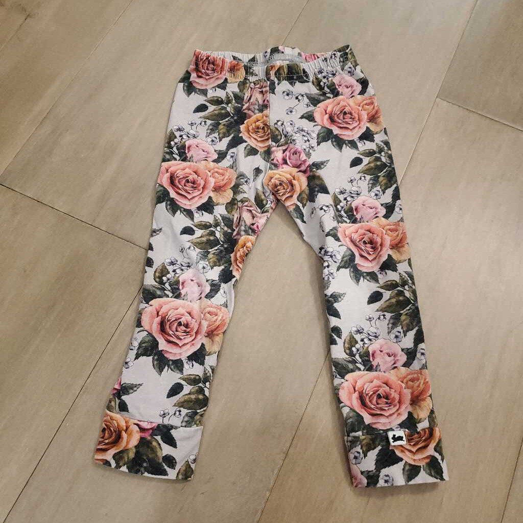 Little & Lively grey floral roses cotton leggings 2T