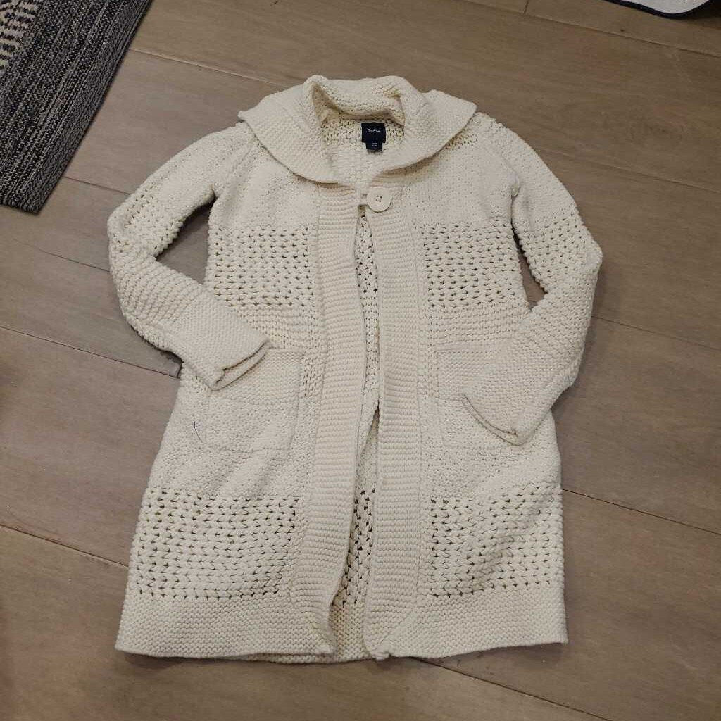 Gap cream knit long cardigan 1 button 6-7Y