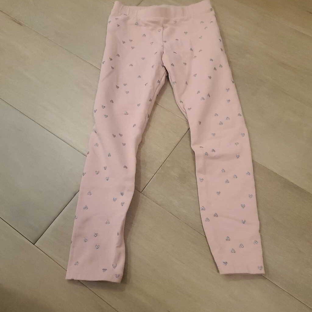 H&M dusty pink with silver heart cotton leggings 7-8Y