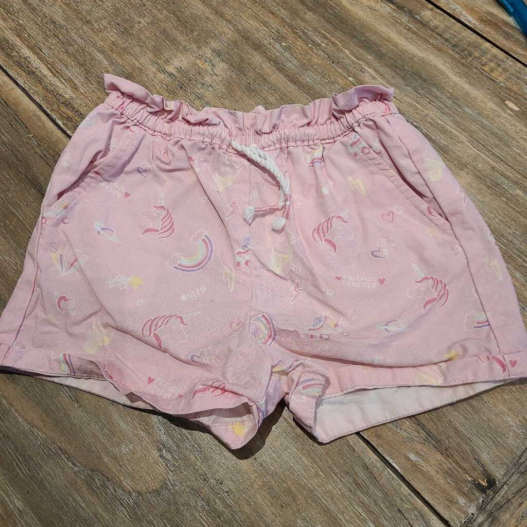 Denim & Co pink cotton paperbag waist rainbow shorts 4-5Y