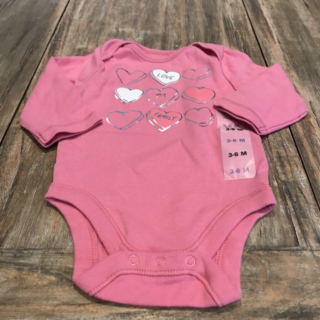 OldNavy Cotton Pink 'love my family' hearts LS Diapershirt 3-6m