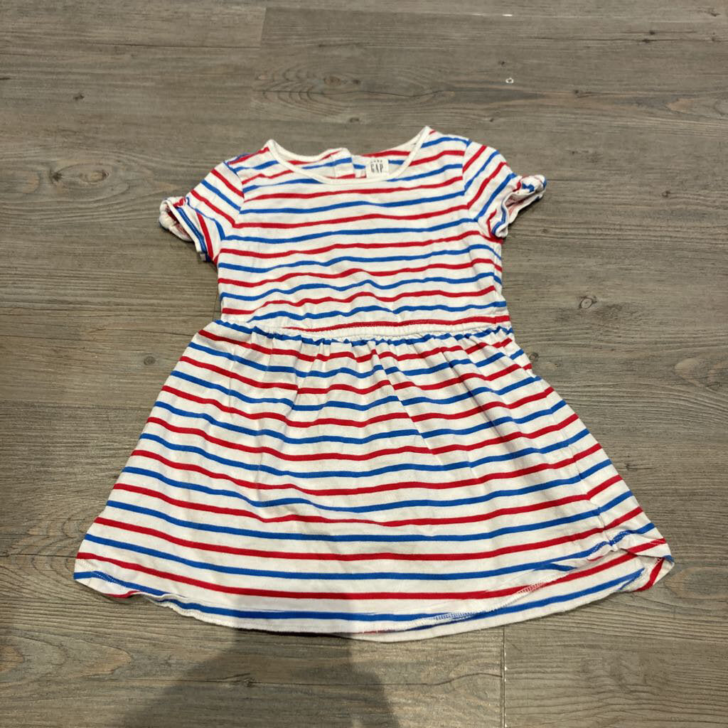 Gap White, Red & Blue Striped Cotton Dress 3T