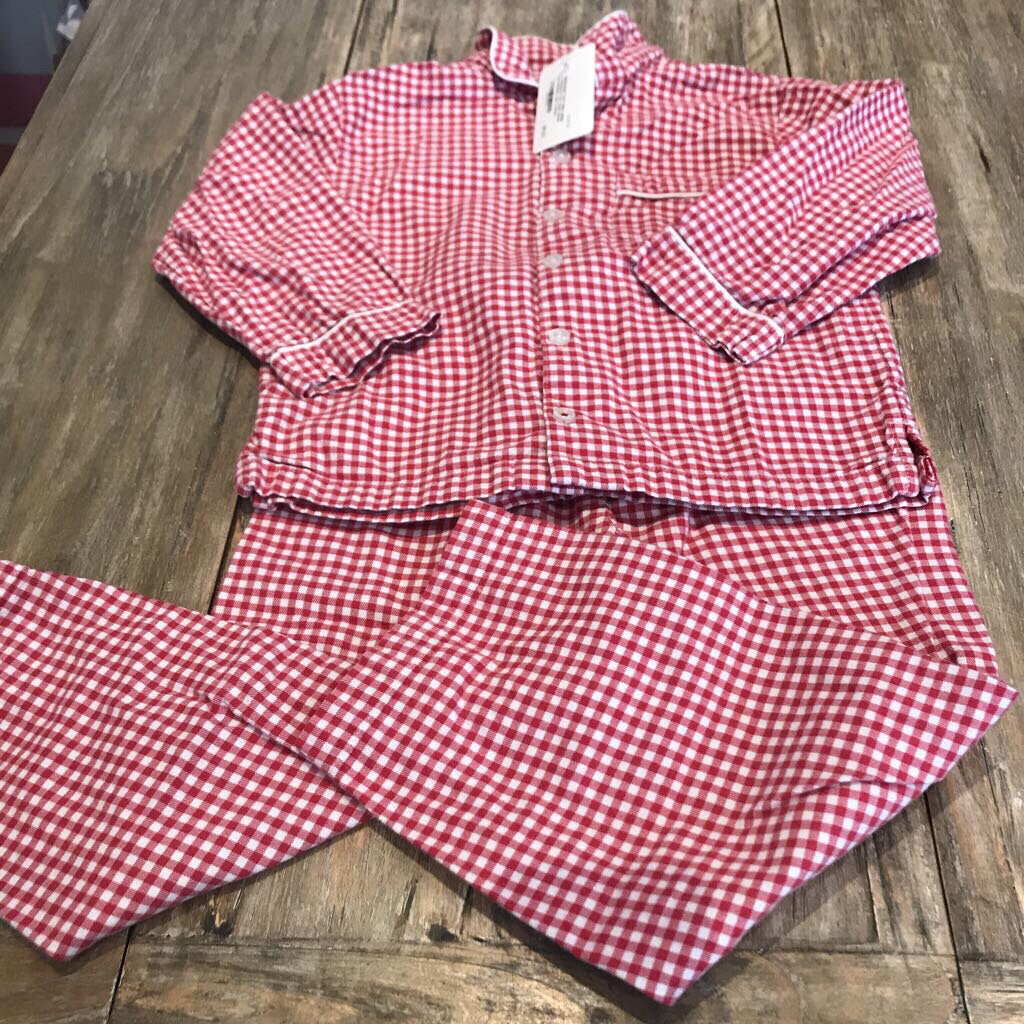 The Little White Company 2pc Cotton Red/Whtcheck Pyjamas 4T