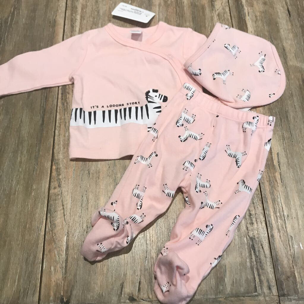PLBaby 3pc Cotton Pink zebra Pyjamas 3m