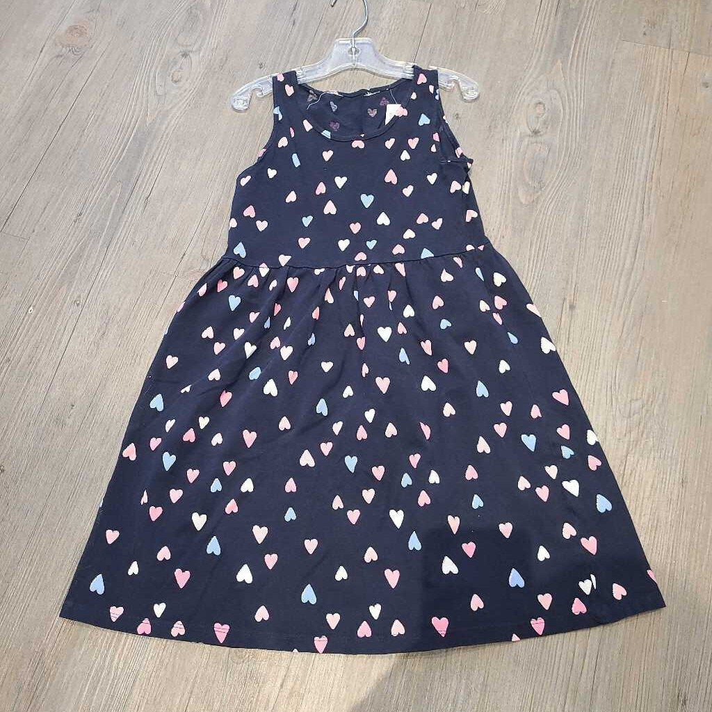 H&M basic cotton blue with hearts dress 6-8Y