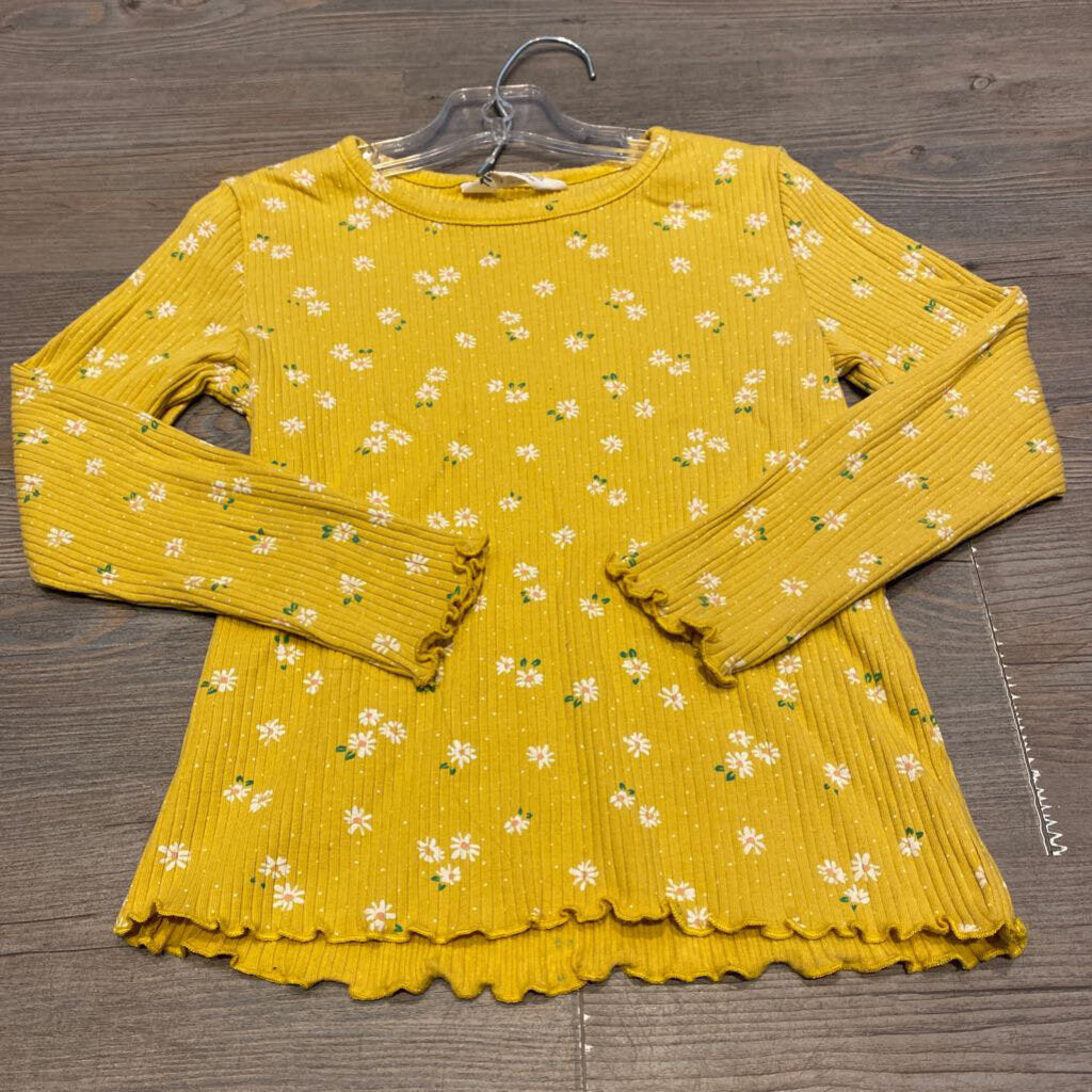 H&M mustard yellow ribbed longsleeve with daises 4-6Y