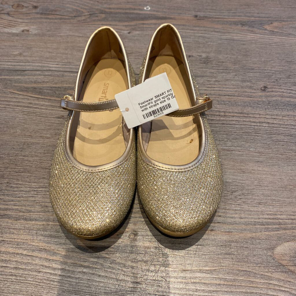SmartFit gold sparkly flats with straps size 13