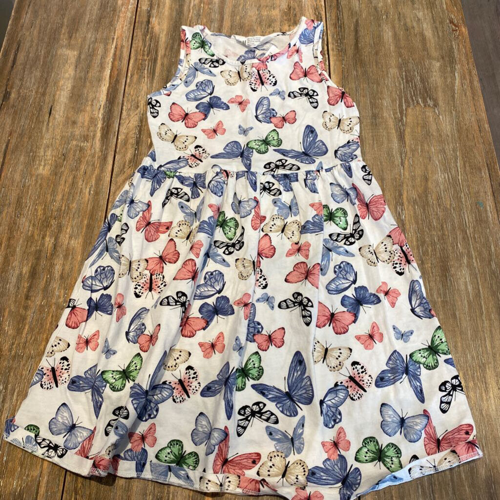 H&M white dress with colourful butterflies 8-10Y