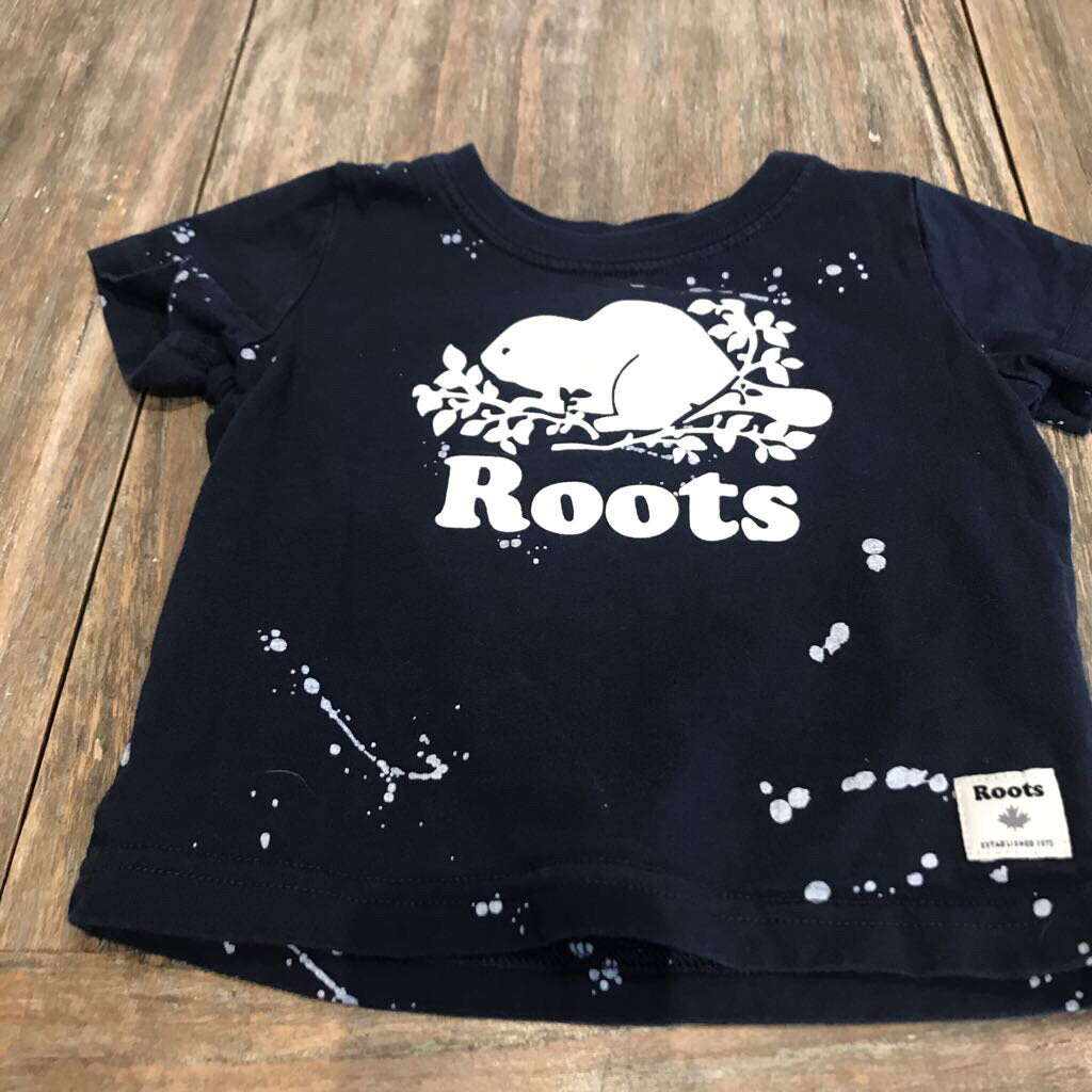 Roots Cotton Navy wht/beaver/splats Tshirt 12-18m