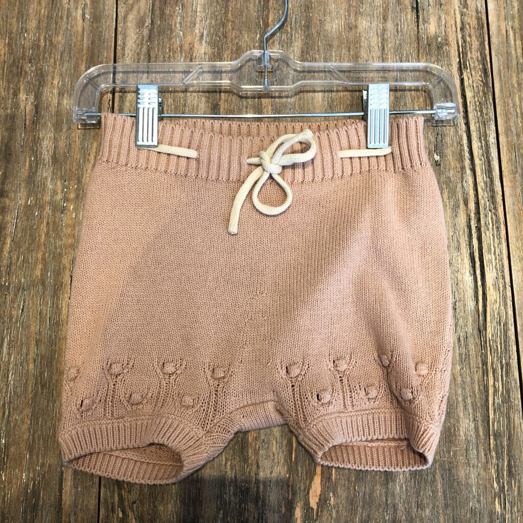 Miniature blush pink knit bloomer shorts 12m