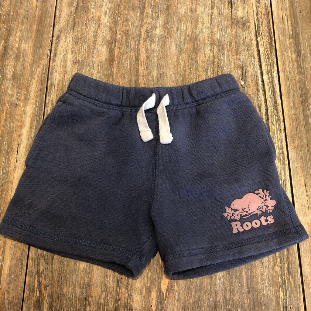 Roots blue classic sweat shorts with pink logo 5Y