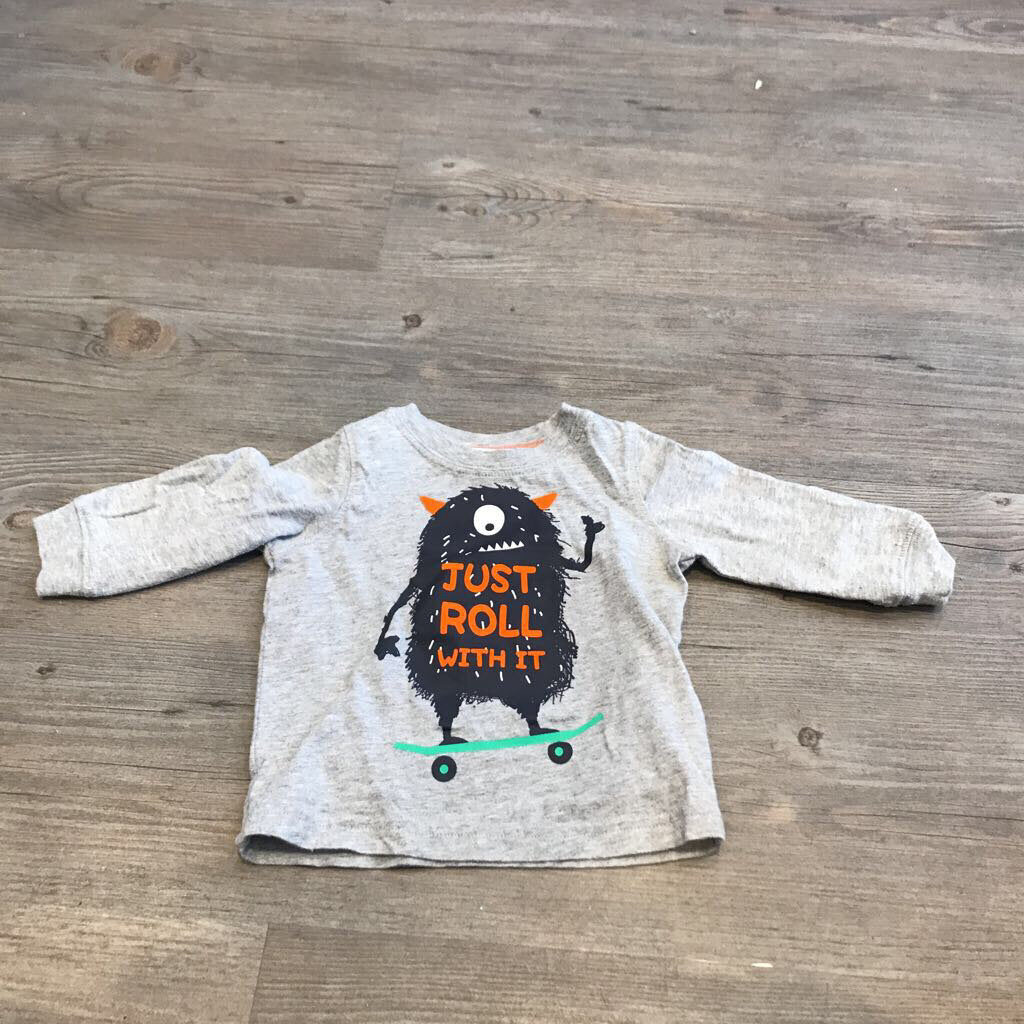 Carters Cotton Grey monster 'just roll with it' Longsleeve 6m