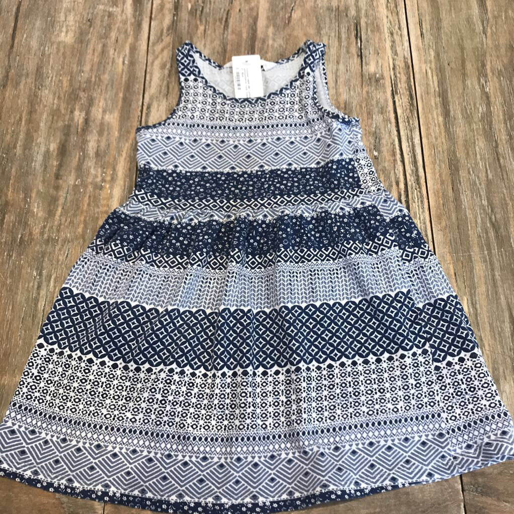 HM Cotton Blue wht/patterns Tank Dresses 2-4T