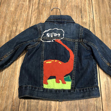 Load image into Gallery viewer, Upcycled Old Navy dinosaur denim embroidery 18-24m
