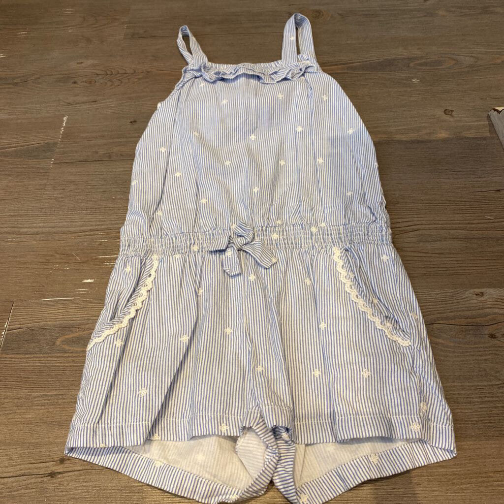 Sfera blue and white stripe romper with white flowers 9-10Y