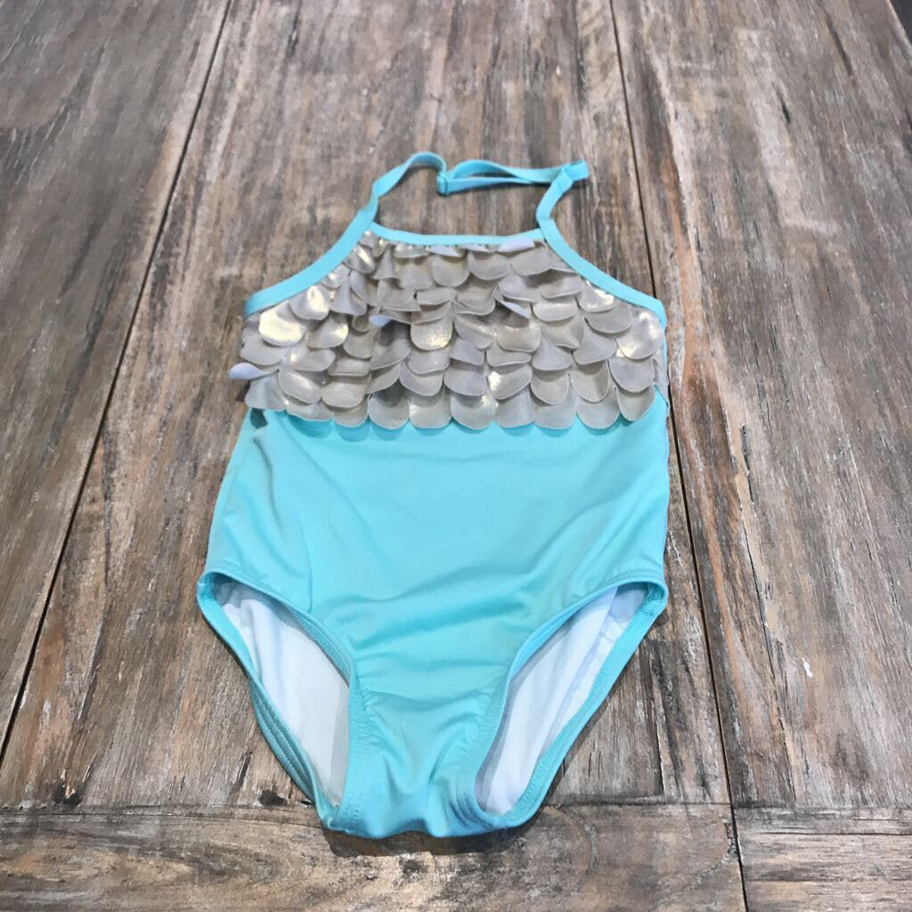 Harper Canyon Aqua silver ruffle Swimsuit 4T
