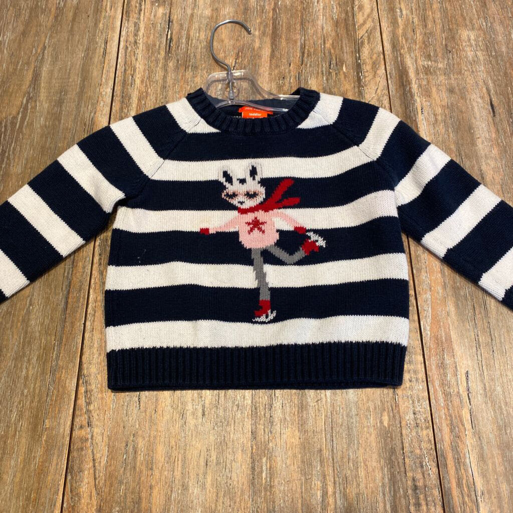 Joe Fresh navy and white stripe sweater with bunny skating 3T