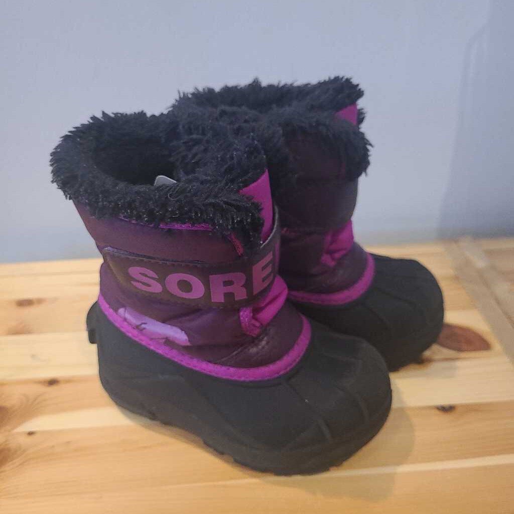 Sorel black/purple velcro winter boots 8