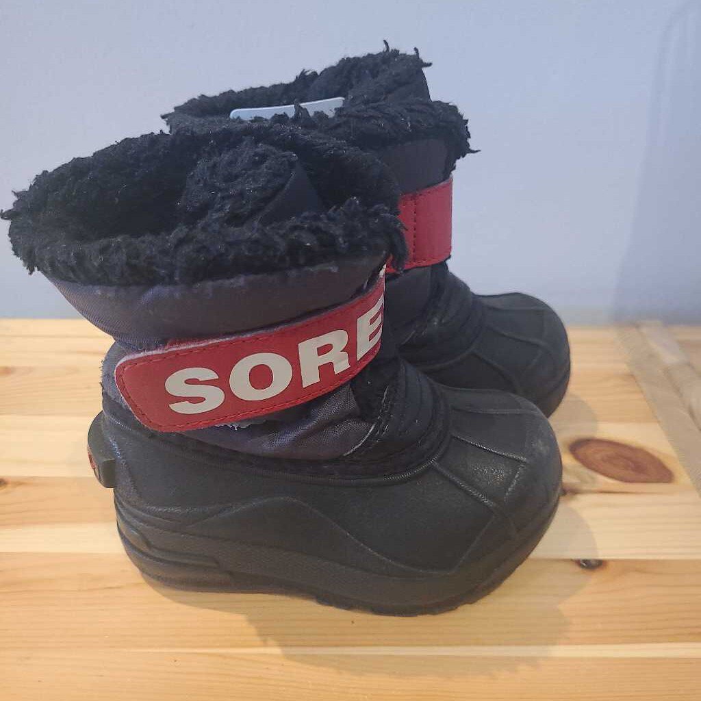 Sorel black/red velcro winter boots 7