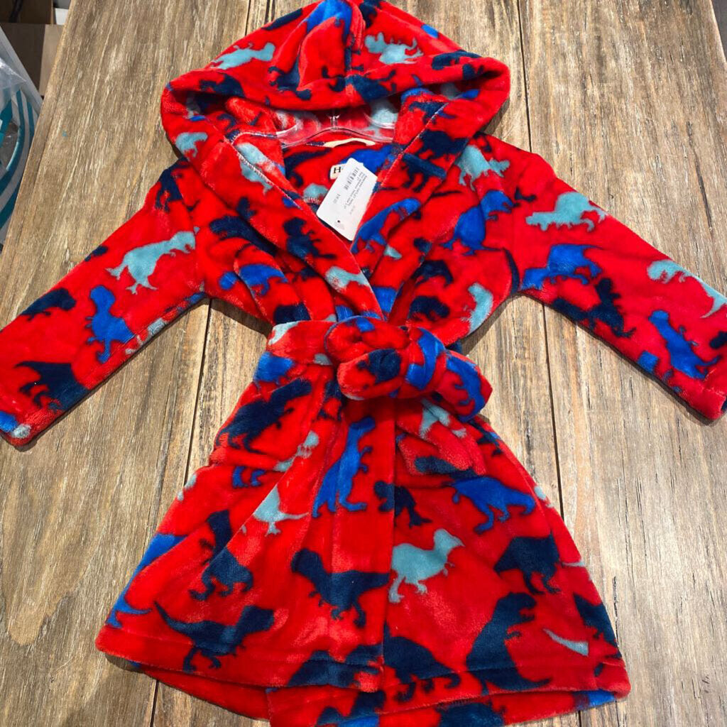 Hatley Red dinosaur fleece robe 2-3T