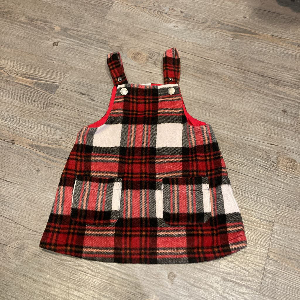Little Me Red Plaid Fleece Overalls Dress 12m