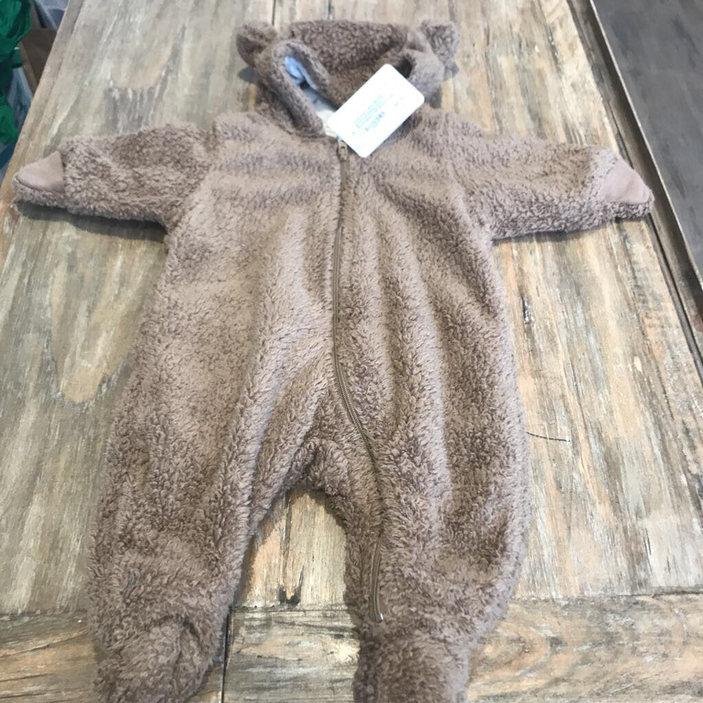 HM Poly Brown ctn/lining fluffy Buntingsuit 0-2m